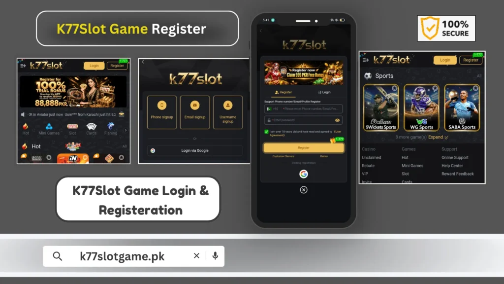 K77Slot Game account registration screen on Android